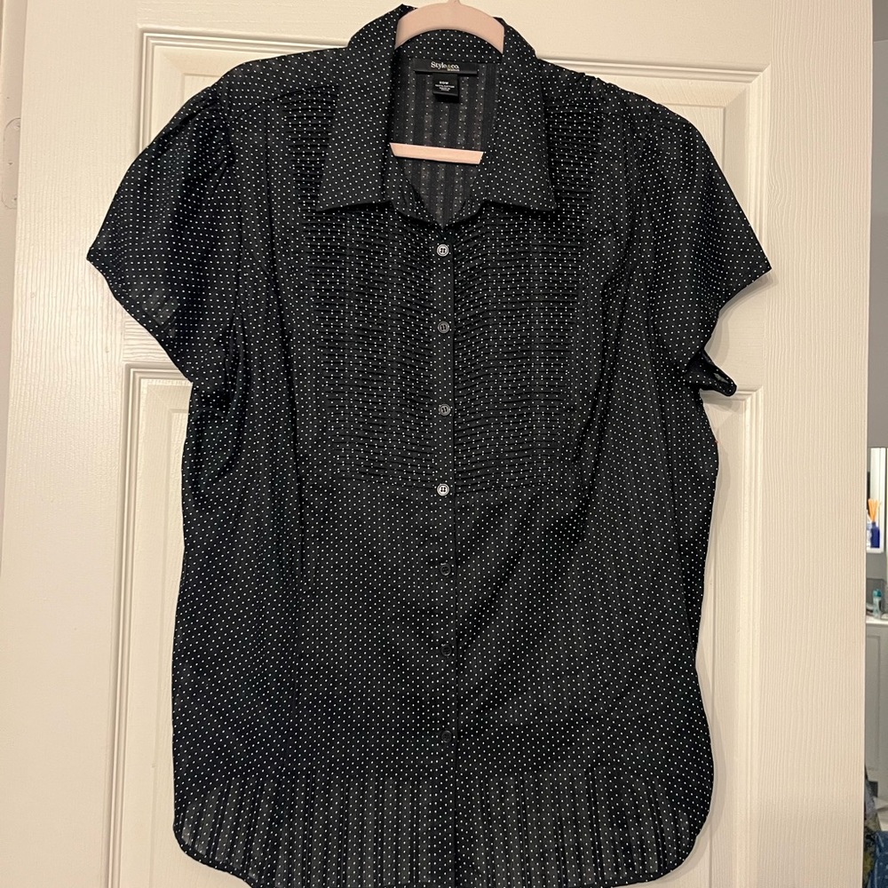 Style & Co. black polka blouse.  EUC